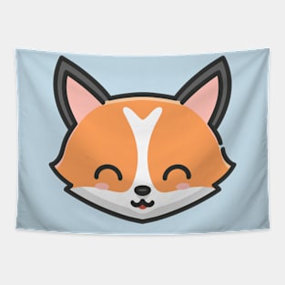 Cute Kawaii Fox Face Illustration Tapestry