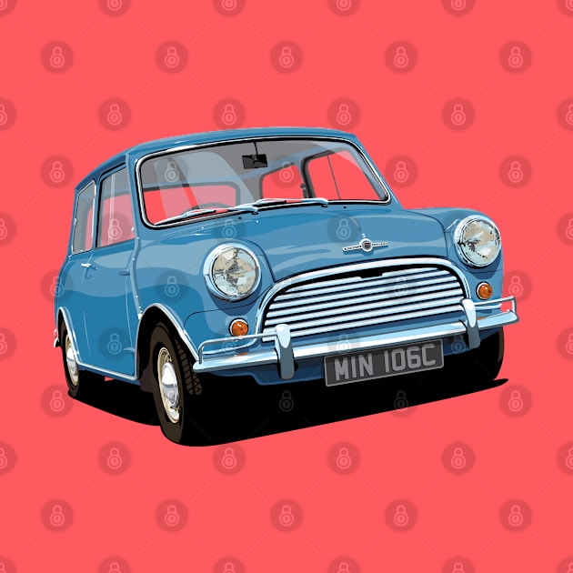 classic mini cooper in blue by candcretro