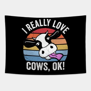 I Really Love Cows Ok! Retro Cow Face Design Tapestry