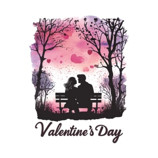 Romantic Pink Sunset: Valentine's Day Silhouette T-Shirt T-Shirt
