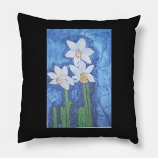 Daffodils Watercolor painting by tabitha kremesec Pillow