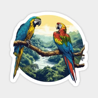 Exotic Colorful Parrots Magnet