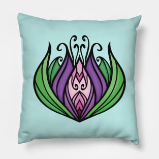 Purple, Pink, and Green Zen Lotus Flower Pillow