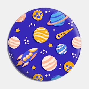 Spaceship and Planets - Children Design Pin