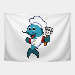 Fish as Cook with Cooking apron & Spatula Tapestry