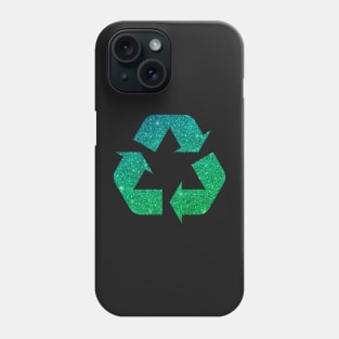 Green Blue Ombre Faux Glitter Recycle Symbol Phone Case