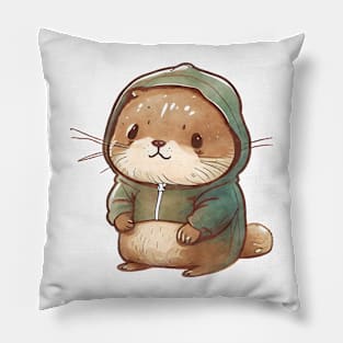 Cartoon Otter Wearing Hoodie Pillow