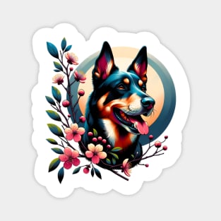 Working Kelpie Joy in Spring with Cherry Blossoms and Flowers Magnet