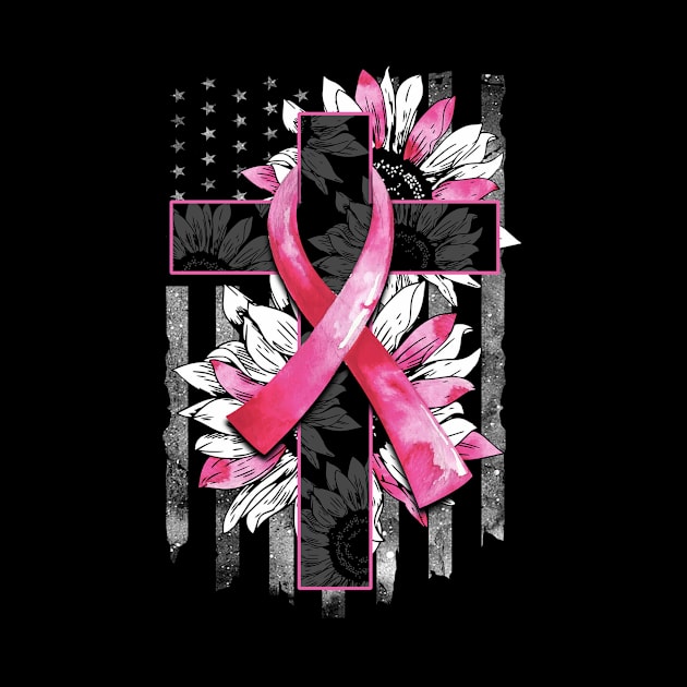 Breast Cancer ribbon with Cross & Flag by MonarchGraphics