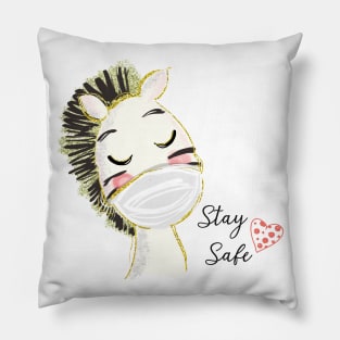 Zebra Wearing Mask, Stay Safe ! Pillow