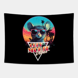 Retro Wave Chillout Grey Mouse Vibes Tapestry