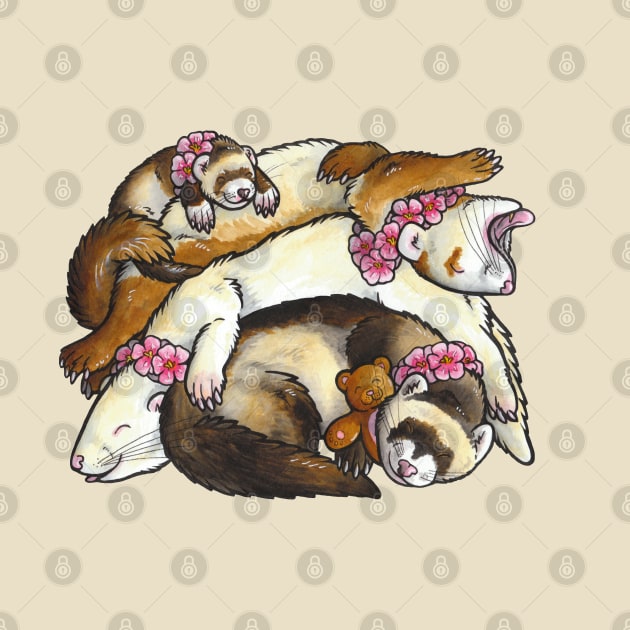 Sleeping pile of ferrets by animalartbyjess