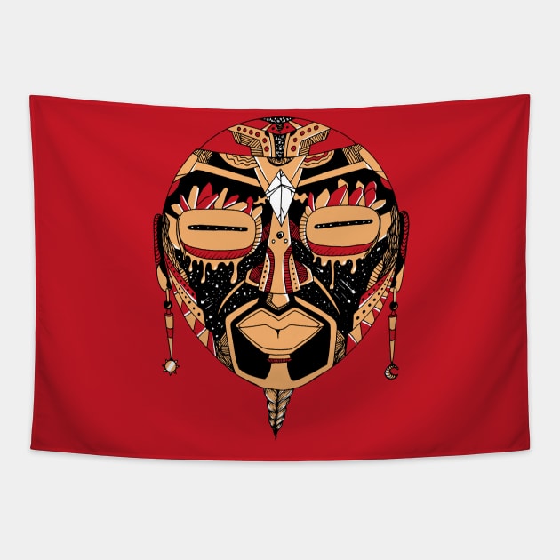 Red and Cream African Mask 2 Tapestry by kenallouis