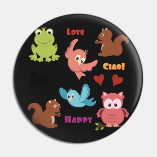 Cute set of stickers, animals and words Pin