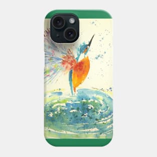 Kingfisher in flight over water Phone Case