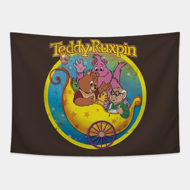 Retro Cartoon Teddy Bear and Friends Tapestry by Tricera Tops