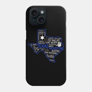 Houston Texas cute map Houston San Antonio Dallas Austin Fort Worth El Paso Phone Case