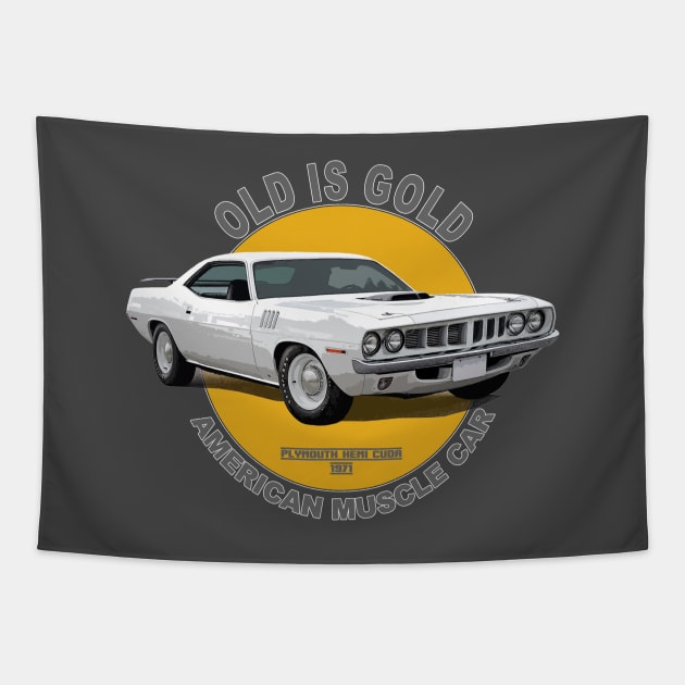 Plymouth Hemi Cuda American Muscle Car 60s 70s Old is Gold Tapestry by Jose Luiz Filho