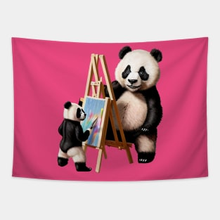 Adorable Panda Family Creating Art Tapestry