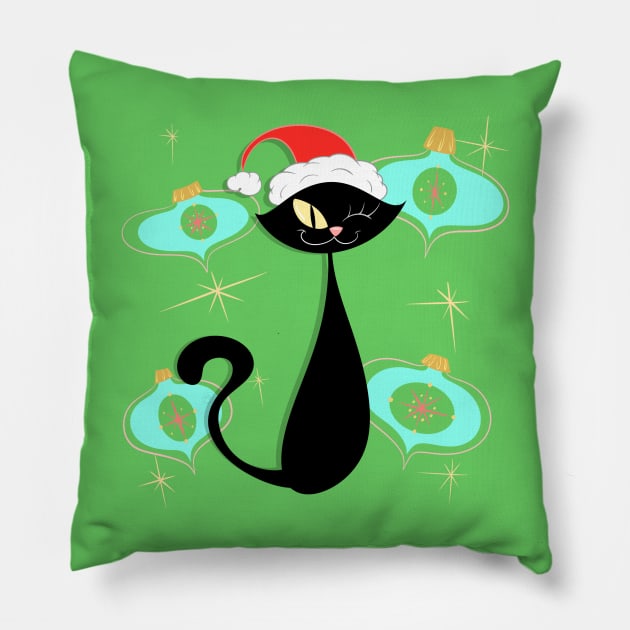 Black Cat with Blue Ornaments Pillow by SillySpoooks