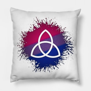 Paint Splatter Bisexual Pride Flag Triquetra Symbol Pillow