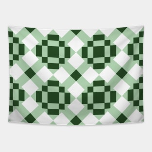 Green and White Pride of Ohio Patchwork Pattern Tapestry