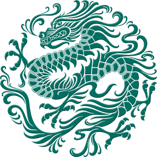 Traditional Teal Blue Chinese Dragon Circle Magnet