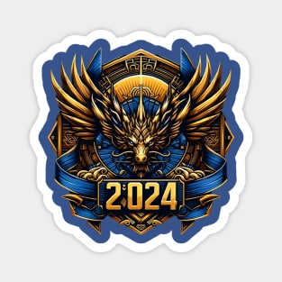 Wooden Gold Blue Dragon 2024 Magnet