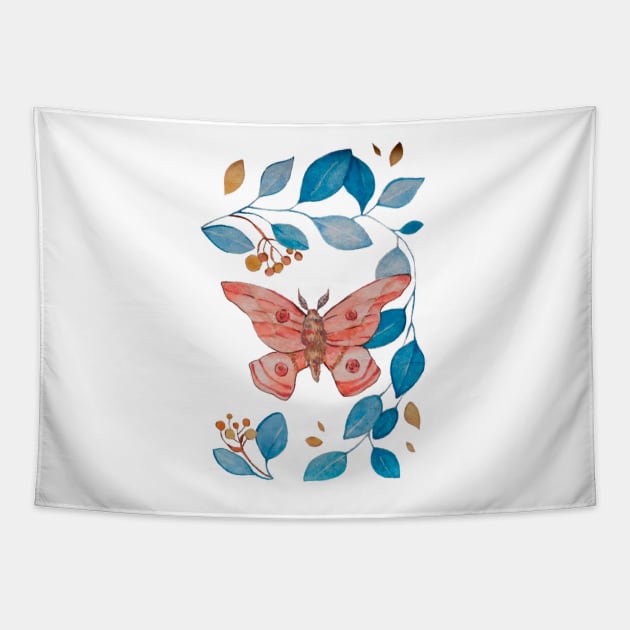 Butterfly with Blue Plants Leaves Tapestry by caroberte