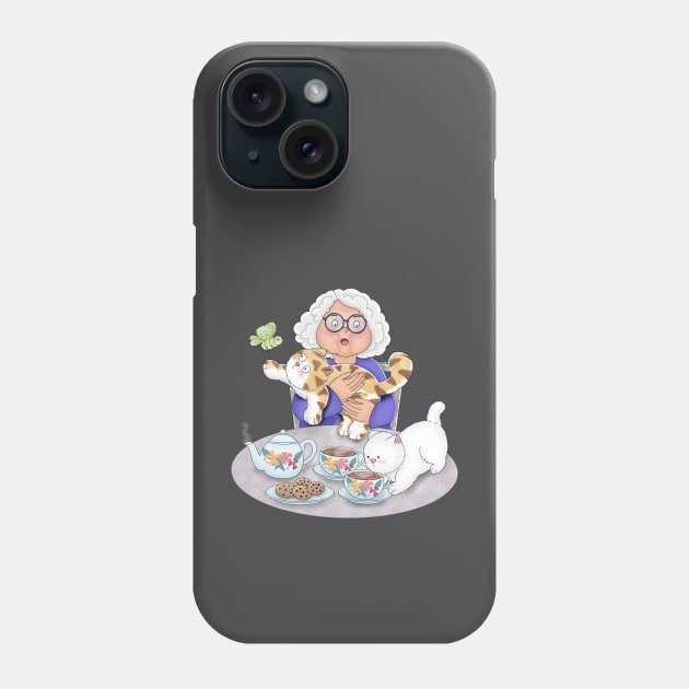 Grandma Having Morning Tea With Cats Phone Case by Athikan