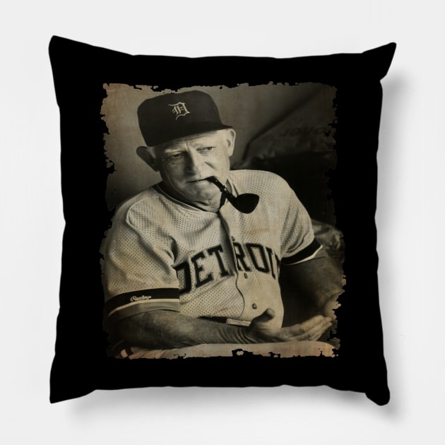 Sparky Anderson in Detroit Tigers Vintage Pillow by TiiAR MANEH99 