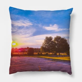 Photography of School Yard with Stunning Sky and Sunset V2 Pillow