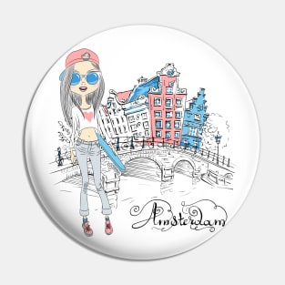 Beautiful fashion girl in Amsterdam Pin