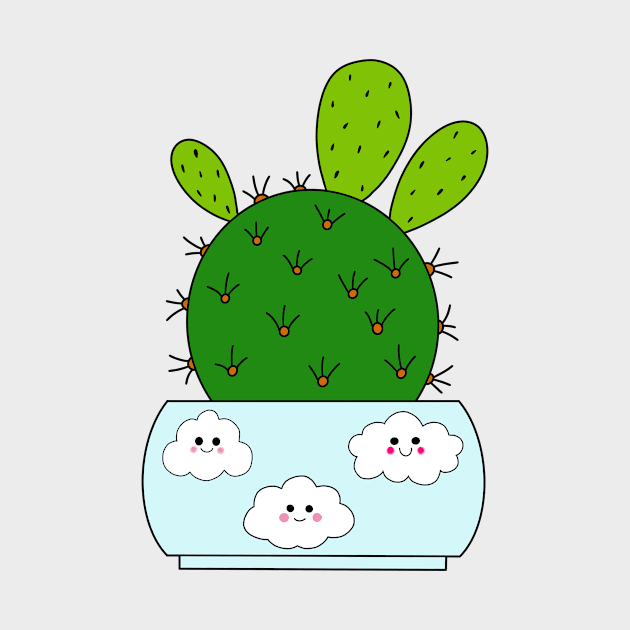 Cute Cactus Design #199: Cactus Hybrid In Cute Cloudy Pot by DreamCactus