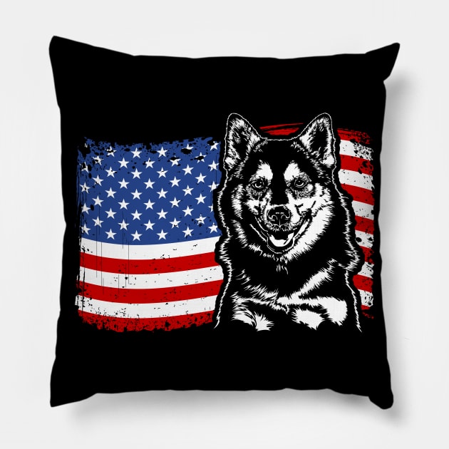 Proud Pomsky American Flag patriotic dog Pillow by wilsigns