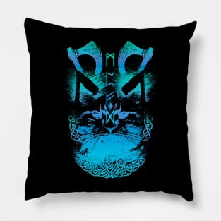 Abstract Cat in Viking Style - Blue Pillow