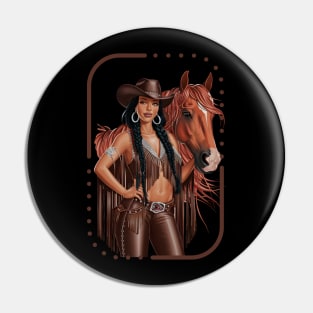 Black Cowgirl Derby Horse Graphic Pin