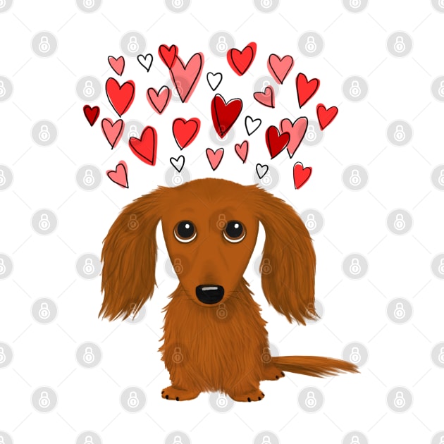 Cute Dog | Longhaired Red Dachshund with Hearts | Valentine's Day by Coffee Squirrel