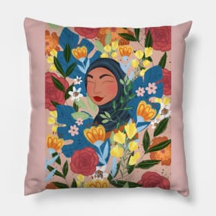 Floral madness hijabi girl Pillow