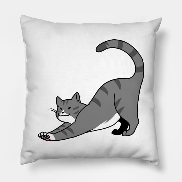 Grey Stripe w/ White Cat Stretch Pillow by MissOstrich