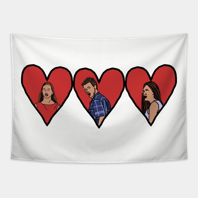 Distracted Boyfriend Meme Valentine Hearts on Valentines Day Tapestry by ellenhenryart