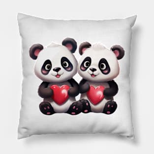 Valentine Panda Bear Couple Pillow