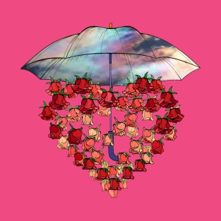 Love Heart of Roses Under Umbrella T-Shirt