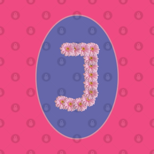 Letter J Pink Gerbera Daisy Monogram by ellenhenryart