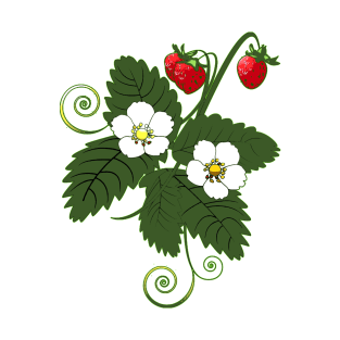 Botanical Strawberry Plant with Fruit and Leaves T-Shirt