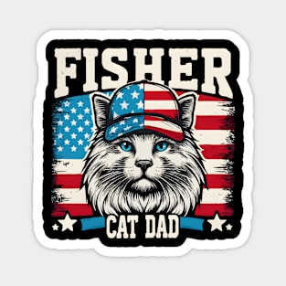 American Flag Fishing Cat Dad Fathers Day Fisherman Cat lover 4th Of July Magnet