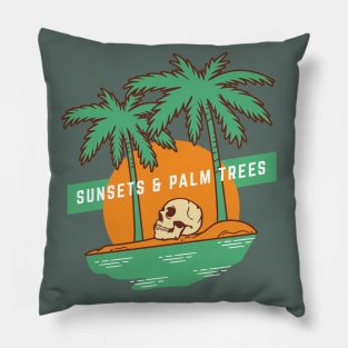 Sunsets And Palm Trees Vintage Skeleton Pillow