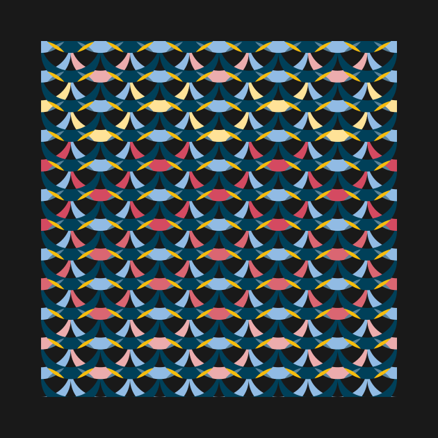 Dark blue, light yellow and bricks red retro geometrical semicircles pattern by IngaDesign