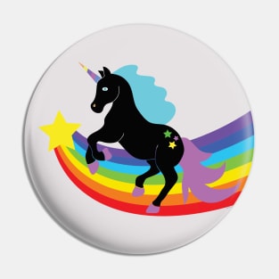 Black Unicorn With Rainbow and Stars Pin