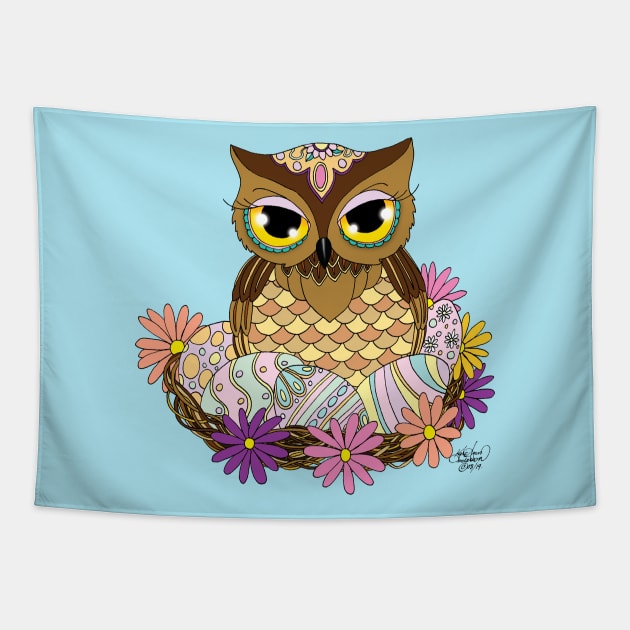 Easter Eggs Owl Tapestry by tigressdragon